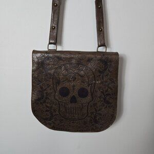 LOUNGEFLY Brown Skull Crossbody Messenger Bag Sugar Skull